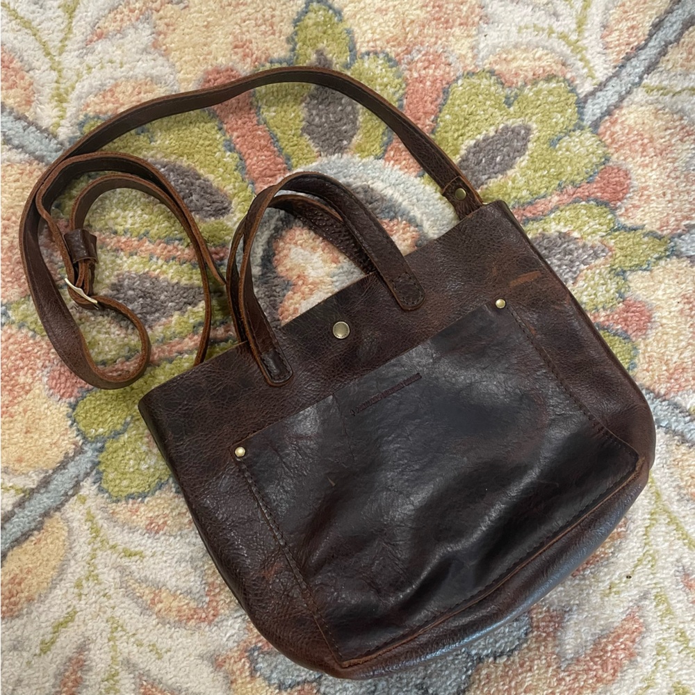 Portland Leather Goods Dark Brown Leather Mini Crossbody Tote